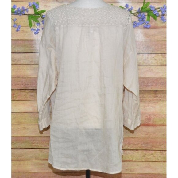 Chico's Beige Lace V-Neck Tunic Blouse Size 3 US XL Lagenlook Semi Sheer Neutral - Picture 7 of 11